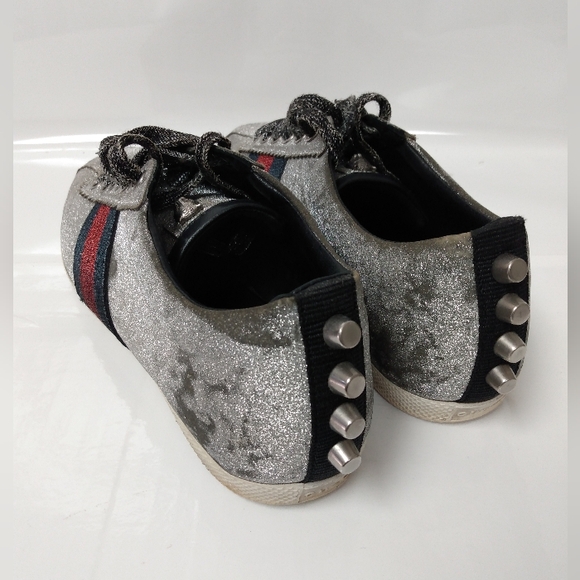 Women’s Euro Size 37.5 GUCCI BAMBI Metallic Sparkly Spike Studded Sneakers - Picture 6 of 9